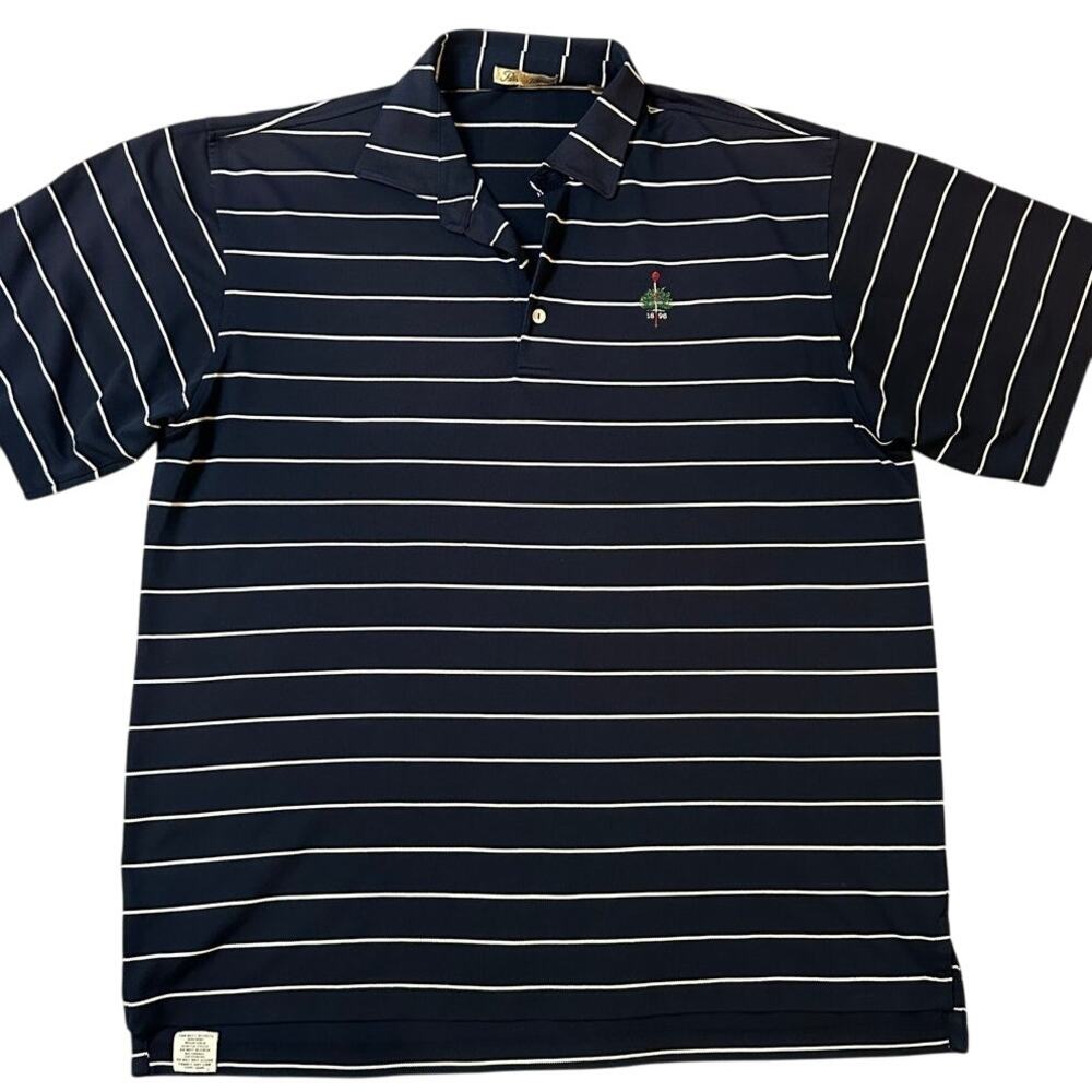 Vintage Peter Millar Navy/White Striped, Short Sleeve, Golf Polo- XL - Picture 2 of 9